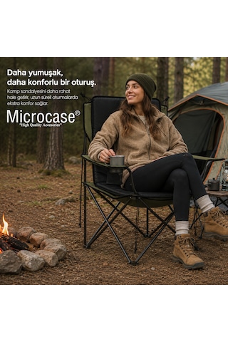 Microcase İple Sabitlemeli Katlanabilir Sırtlıklı Tasarım Kamp Sandalyesi Minderi Piknik Outdoor Balıkçılık 80x40 Cm 2 Adet Al5565 Yeşil