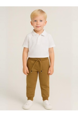Çocuk Beli Paçası Lastikli Yumuşak Dokulu Okul Eşofman Altı-16088 Camel