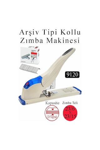 Büyük Boy Zımba Makinesi 1 Adet 9120 Arşiv Tipi Zımba Makinası 100 Yaprak Kapasiteli Zımba Teli Hediyeli Kollu Z