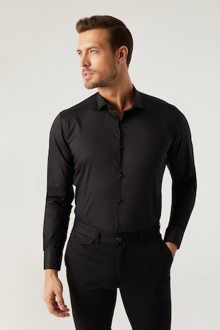 Twn Slim Fit Siyah Düz Gömlek 5ee02ee44288m 001