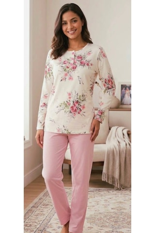 Miss Melina % 100 Pamuk Uzun Kol Kadın Pijama Takımı - 9035654875330 Pembe