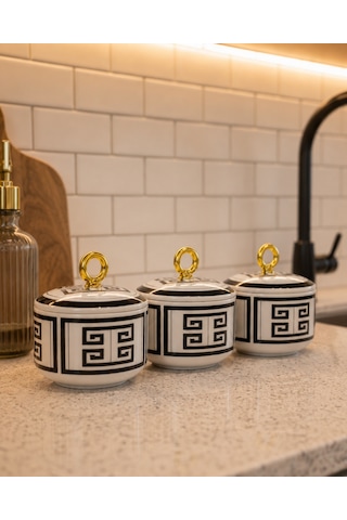 Çeyiz Seti - 10 Parça Versa Desen Siyah Gold