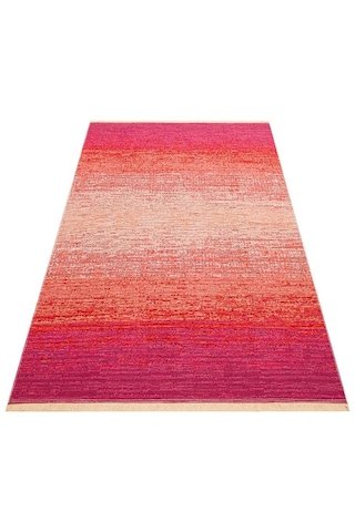 Kutnu Kılım Modern Ombre Renk Geçişli Yıkanabilir Çift Taraflı Kilim Pembe - Turuncu