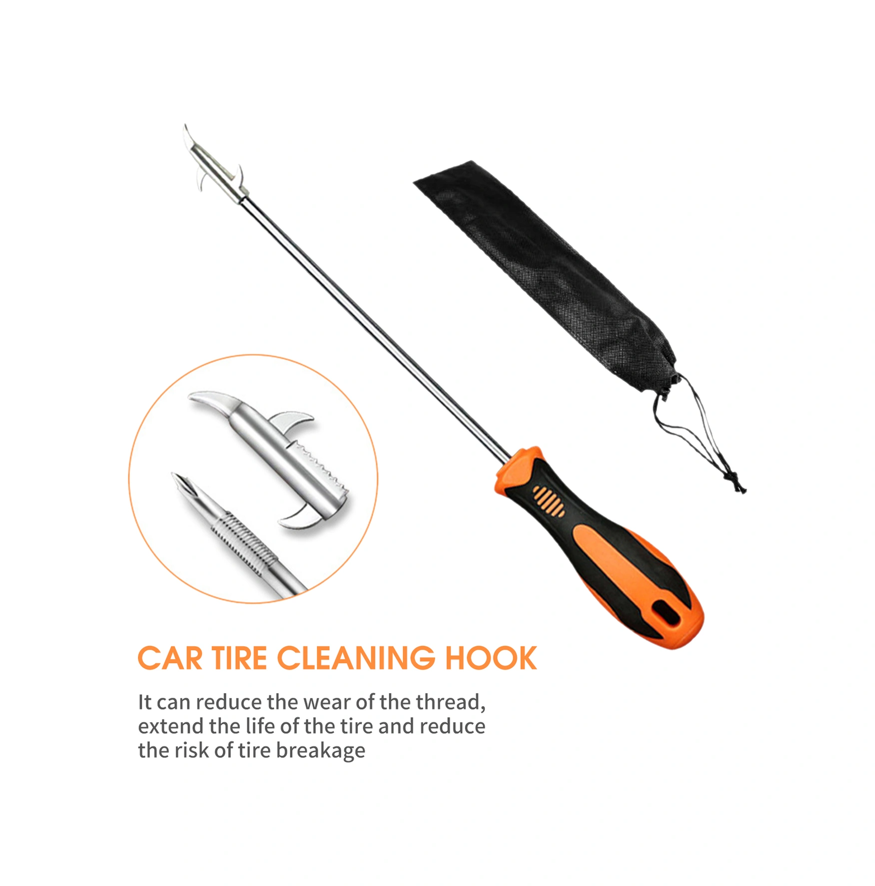 Neevoyu Taş Ve Çakıl Temizleyici Araç, 3 Yönlü Zincirli Kanca, Çapraz Tornavida İle Kombine, Taşınabilir Lastik Bakım Aleti