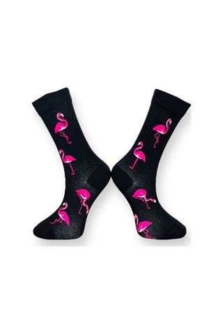 Me-vo Tekli Siyah Renkli Erkek - Kadın Unisex Esnek Nem Alabilen Pamuklu Flamingo Desenli Soket Çorap Siyah