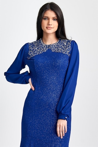 Saks Önü Lazer Işlemeli Abiye Elbise Saks