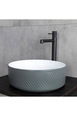 Lena - Tezgah Üstü Lavabo Mat Gri&parlak Beyaz - E-w5002gb- Antrasit