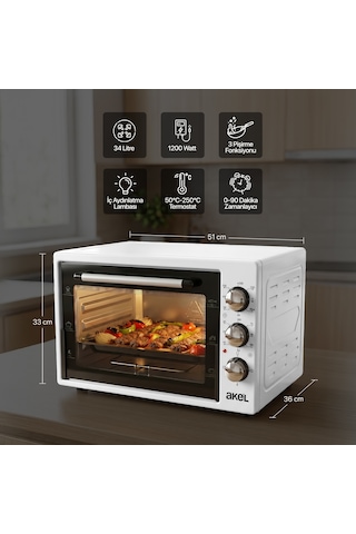Akel AF340L 34 L Beyaz Mini/Midi Fırın