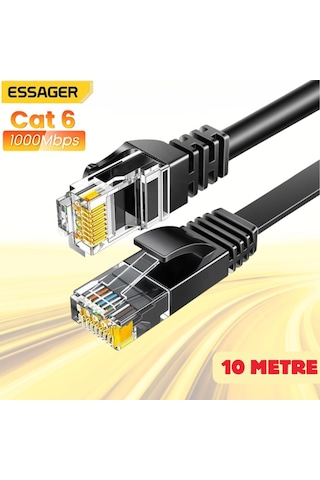 Essager 10 Metre Cat6 1000mbps Süper Hızlı Gecikmesiz Ethernet Kablosu, 1gbps Altın Kablama Uçlu İnternet Kablosu