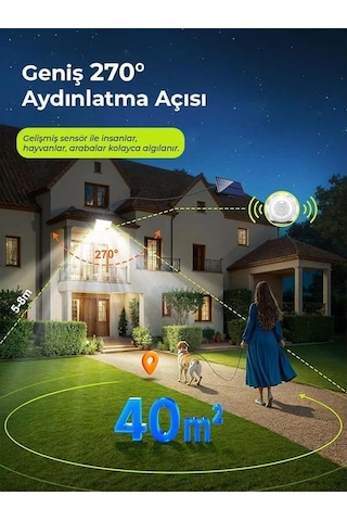 268 Led&apos Li Solar Projektör 60w Güneş Enerjili 5 Mt Kablo Sensörlü Kumandalı Heroled Dış Mekan Aydınlatma Ip65