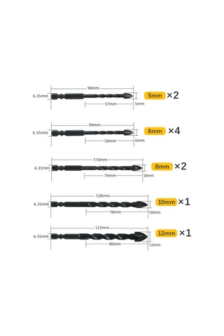 Suofeng Kalıcı Alyuminyum Allyüzeyli Siyah Matkap Ucu Seti 10 Adet : Cam, Tuğla, Çimento Duvar Ve Seramik İçin 4-12mm Çaplı Çok Amaçlı Delme Uçları