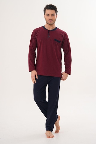 Markalinda 3126 Bordo %100 Pamuk Büyük Beden Erkek Pijama Takımı Bordo