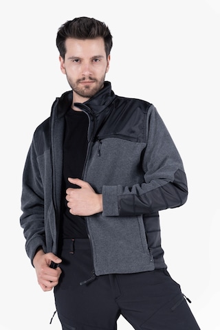 Omuz Ve Dirsek Takviyeli Polar Ceket Gri Melanj - Siyah