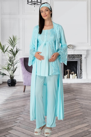 Mecit Pijama 5353 Sandra Dantelli Yaka Sabahlıklı Lohusa Pijama Takımı 001