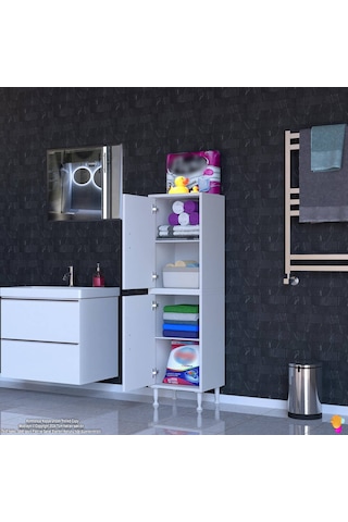 Eliusta Nuve Geniş Depolama Alanlı Dolap 45 Cm Banyo/mutfak Çok Fonksiyonlu 45x138x32,5 Cm Saklama Dolabı Beyaz