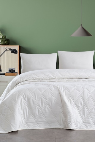 Enlora Home Color Saten Çok Amaçlı Örtü Çift Kişilik Krem