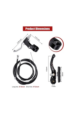 Yifomall Bisiklet V-fren Seti: Tam Alüminyum Siyah Fren Kolu + V-fren + Fren Kablosu - Yol Bisikleti İçin Tam Set