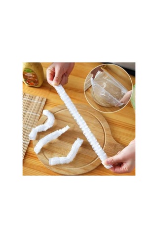 Yeniden Kullanılabilir Elastik Plastik Kase Kapakları - 100'lü Set, Şeffaf Açık-ahşap