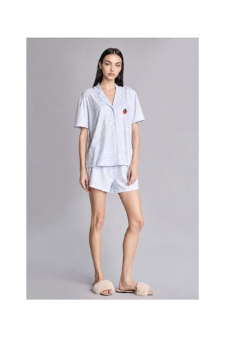 Defacto Regular Fıt Şortlu Kısa Kollu 2li Kareli Softshell Açık Mavi Pijama Takımı H6375ax26hsbe250 Mavi-be250