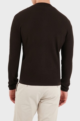 Emporio Armani Logolu % 100 Yün Regular Fit Bisiklet Yaka Hırka Erkek Hırka Em006315 Af27831 F6017 Koyu Kahve Koyu Kahverengi