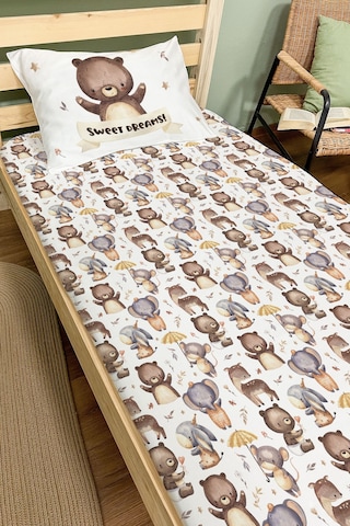 Organik Tek Kişilik Lastikli Çarşaf Seti - Minik Dostum Ayıcık Renkli