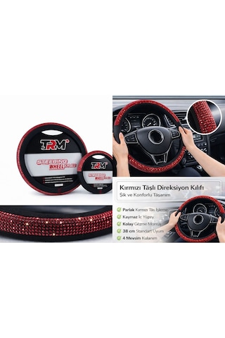 Kırmızı Taşlı Direksiyon Kılıfı -38 Cm - Şık Konforlu Tasarım Çok Renkli