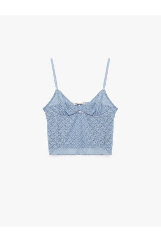 Koton Kalp Yaka İnce Askılı Dantelli Pijama Üstü Mavi 5slk90034mk