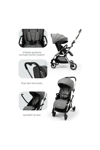 Marcus Kolay Katlanabilen Kabin Travel Sistem Bebek Arabası Heavy Grey