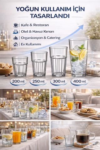 Polikarbon Casablanca Bardak Kırılmaz Cam Görünümlü 400 Ml Restoran Otel Tipi Şeffaf