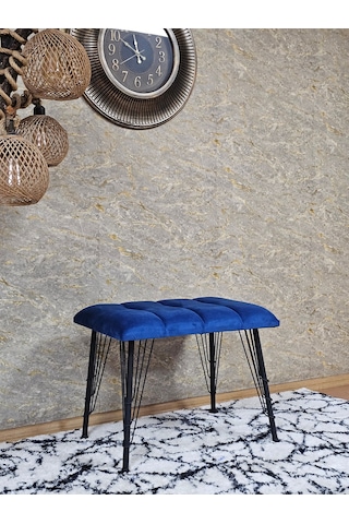 Zafir Metal Siyah Tel Ayaklı 60 Cm Puf Bench - Puf - Bench - Oturak - Mutfak Oturağı - Antre Oturağı Mavi