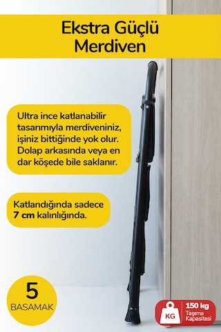 İronika 5 Basamaklı Katlanır Metal Merdiven Sağlam Gövde Dekoratif Geniş Basamaklı Ev & İş Merdiveni