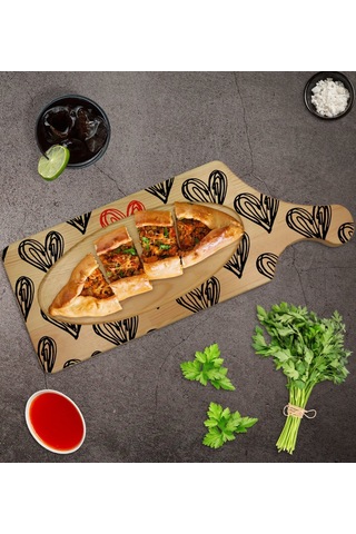 Bk Gift Kalpler Tasarımlı Dikdörtgen Şeklinde Doğal Ahşap Servis Ve Sunum Tabağı Model 1