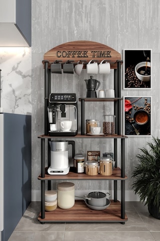Coffee Time Dekoratif Kahve Standı Çok Amaçlı Dolap Ceviz