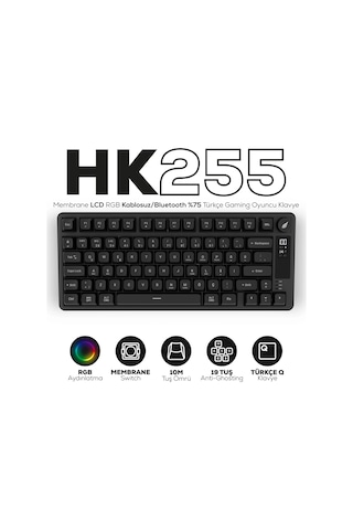 Hk255 Membrane Lcd Rgb Kablosuz/bluetooth Siyah %75 Türkçe Gaming Oyuncu Klavye