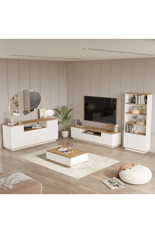 Robin Home Loft Tv Ünitesi Orta Sehpa Konsol Kitaplık 4'Lü Set Ça