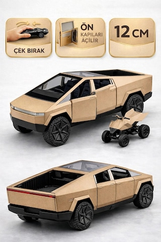 Die Cast Çek Bırak Metal Tesla Cybertruck Atv Li Model Araba 12 Cm Açılır Kapılı Gold