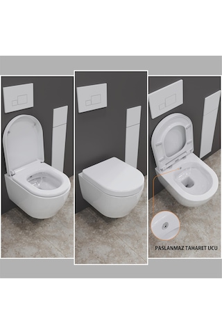 Aqua Bagno Cocon 2.0 Kanalsız Asma Klozet 49 Cm Yavaş Kapanır Kapaklı 2 Parça Set Beyaz Beyaz