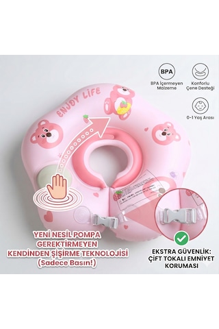 Bebek Boyun Simidi Pompa Gerektirmeyen 0-12 Ay Yüzme Simidi, Çift Tokalı Emniyet Kilitli 1