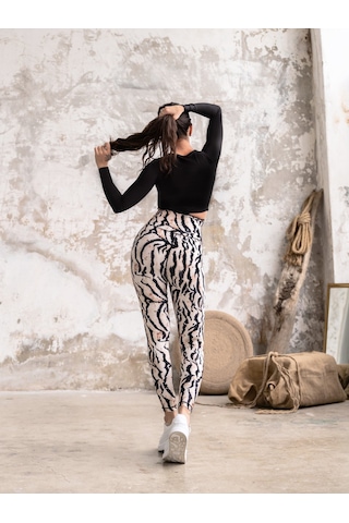 Lismina Bakır Gölgeli Siyah Beyaz Zebra Desen Spor Tayt Beyaz - Siyah