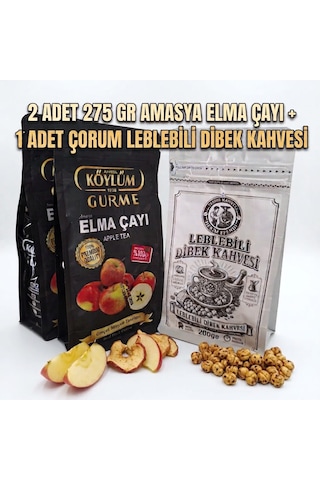 Köylüm Gurme Doğal Amasya Elma Çayı 275 Gr 2 Adet + Hekim Efendi Leblebili Dibek Kahvesi 200 Gr
