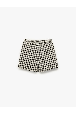 Koton Kaz Ayağı Desenli Beli Lastikli Tüvit Şort Etek Siyah Desenli 6wkg40054aw Bdl