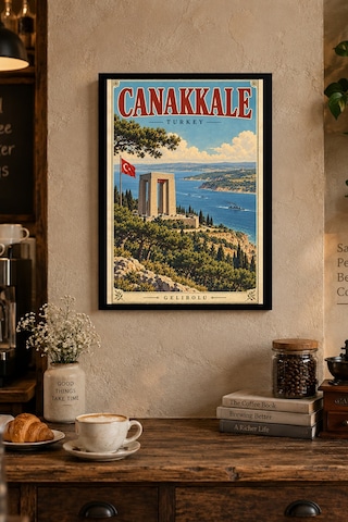 Kıyıdaki Anıt İllüstrasyonu Desenli Dekoratif Mdf Tablo, Çerçeve Görünümlü Ahşap Poster