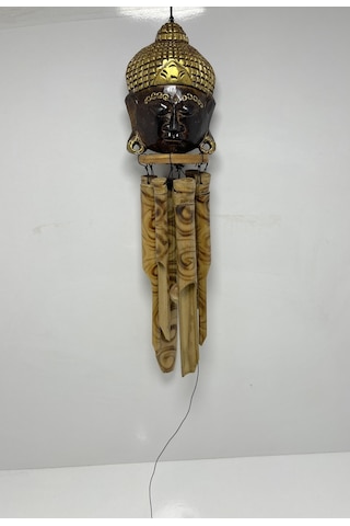 Bambu Rüzgar Çanı Buda Kafası Dekorlu - 40 Cm