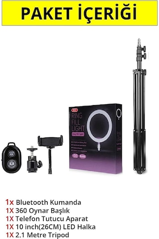 Asfal Kumandalı Youtuber Selfie Led Işıklı 210 CM Tripod 10 Inç (26 CM) Kuaför Makyaj Işığı Tiktok Işığı