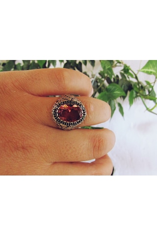 Zultanit Oval Taşlı Yanları Siyah Taşlı Gümüş Erkek Yüzük