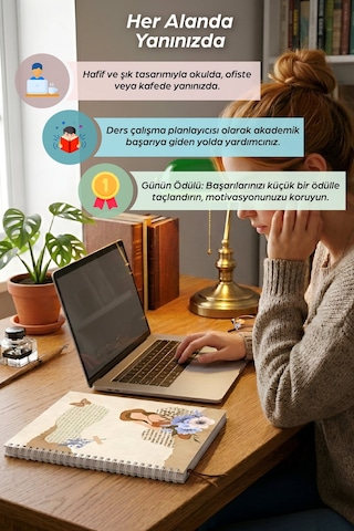 Kadın Ve Çiçek Spiralli Günlük Planlama Defteri - Daily Planner - Planlayıcı Beyaz - Bej