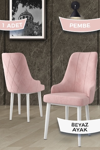 Canisa Concept Trex Serisi 1.sınıf Babyface Kumaş 1 Adet Pembe Sandalye Beyaz Metal Ayak Sandalye Pembe Ayakları Beyaz