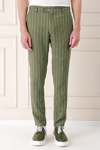Efor Comfort Fit Yandan Tokalı Çizgili Keten Casual Haki Pantolon P 1151 Haki