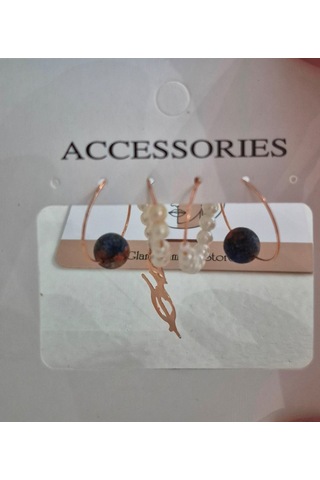 Kedili İnciliküçük Halka Rose Gold Küpe Set Rose