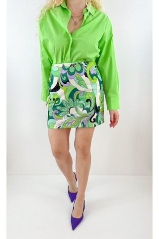 Modaonna Yeşil Desenli Mini Etek Yeşil